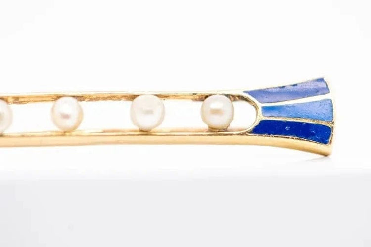 Broche Broche Art déco en or 18 carats, demi-perles et émail bleu 58 Facettes