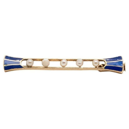 Broche Broche Art déco en or 18 carats, demi-perles et émail bleu 58 Facettes