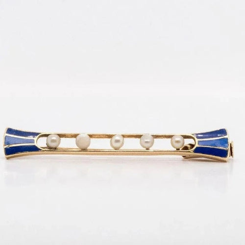Broche Broche Art déco en or 18 carats, demi-perles et émail bleu 58 Facettes