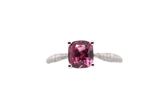 Bague 54 Bague en or blanc 18 carats avec diamants et saphir rose 58 Facettes