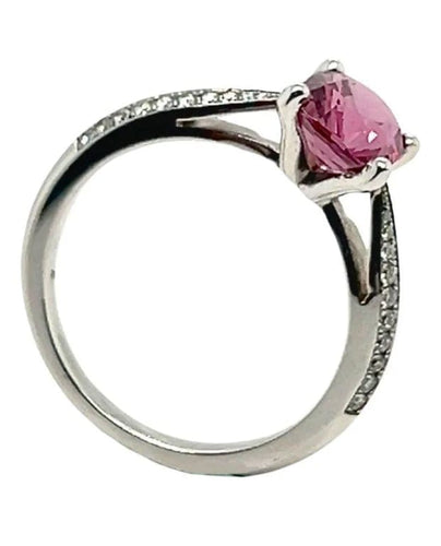 Bague 54 Bague en or blanc 18 carats avec diamants et saphir rose 58 Facettes