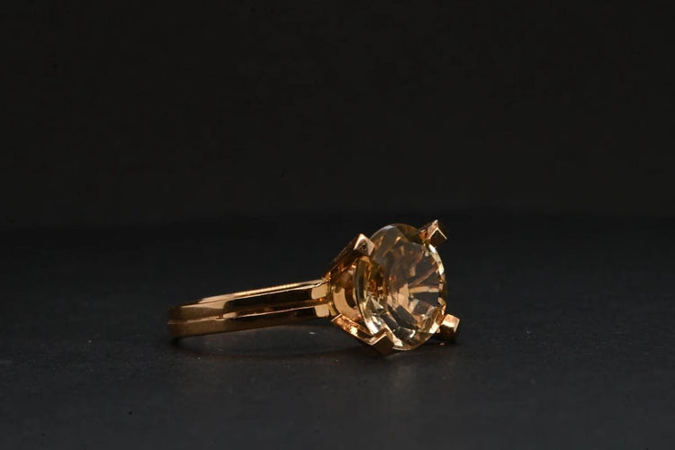 Bague 51 Bague - Citrine taille brillant en or jaune 18 carats 58 Facettes