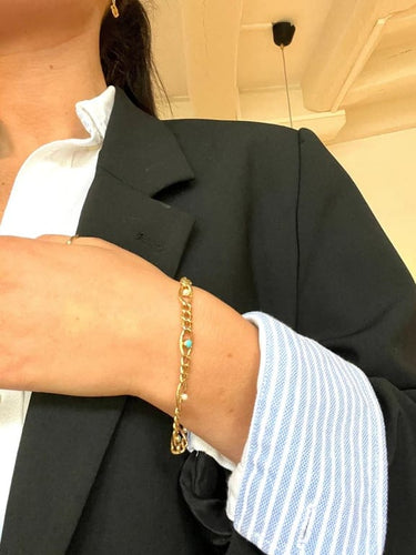 Bracelet Bracelet en or jaune 18 carats à turquoises et perles 58 Facettes