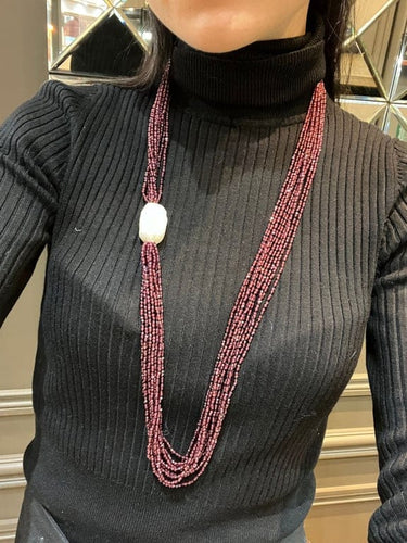 Collier Collier sautoir franges en grenats et perle baroque, fermoir en bakélite 58 Facettes