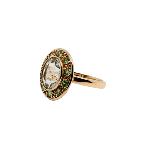 Bague 54 Bague en or rose 18 carats avec améthyste verte et tsavorites 58 Facettes