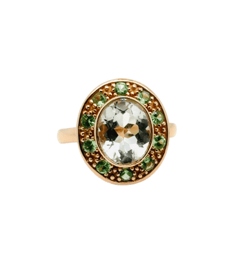 Bague 54 Bague en or rose 18 carats avec améthyste verte et tsavorites 58 Facettes