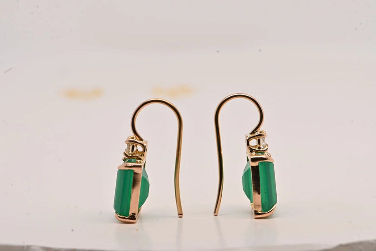 Boucles d'oreilles Boucles d’oreilles en or jaune 18 carats, onyx vert et diamants 0,12 ct 58 Facettes