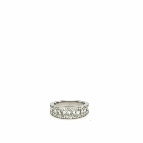 Bague 54 Bague en or blanc 18 carats sertie de diamants princesse et brillants 58 Facettes