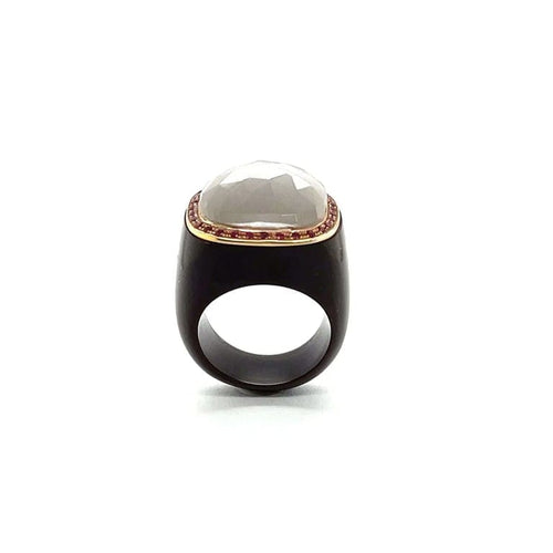 Bague 57.5 Bague vintage en or jaune 18 carats, quartz gris et rubis 58 Facettes 328182 /AX0T54Z
