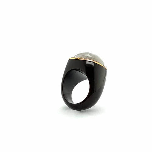 Bague 57.5 Bague vintage en or jaune 18 carats, quartz gris et rubis 58 Facettes 328182 /AX0T54Z