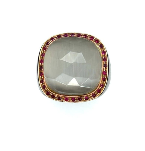 Bague 57.5 Bague vintage en or jaune 18 carats, quartz gris et rubis 58 Facettes 328182 /AX0T54Z