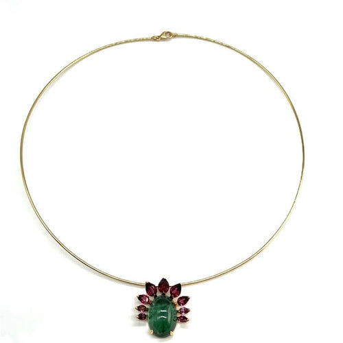 Collier Collier ras-de-cou - Tourmaline verte et grenats rhodolites en or jaune 18 kt 58 Facettes