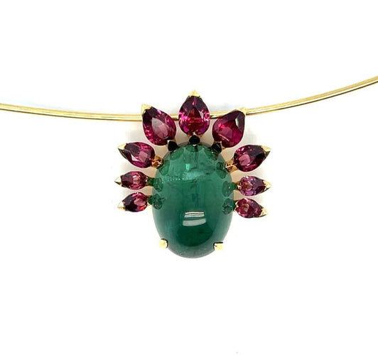 Collier Collier ras-de-cou - Tourmaline verte et grenats rhodolites en or jaune 18 kt 58 Facettes