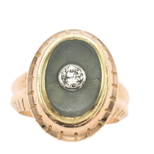 Bague 54.5 Bague ancienne en or 750, diamant et jade 58 Facettes
