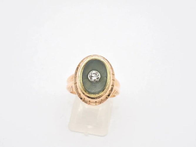 Bague 54.5 Bague ancienne en or 750, diamant et jade 58 Facettes