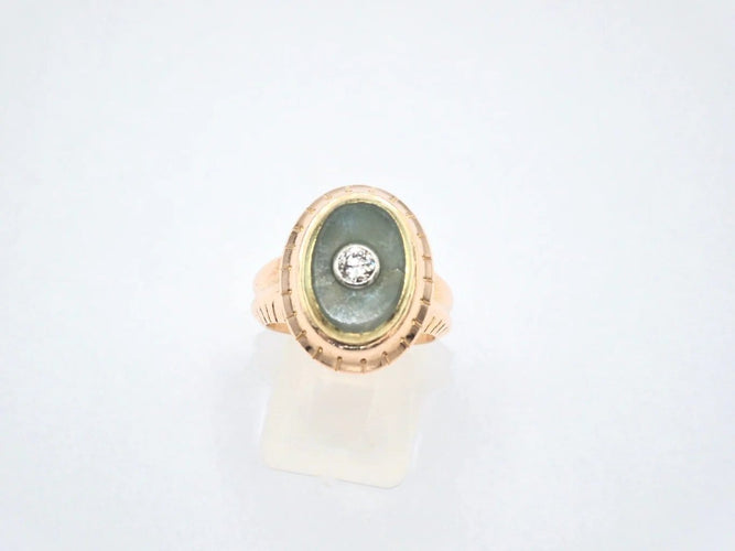 Bague 54.5 Bague ancienne en or 750, diamant et jade 58 Facettes
