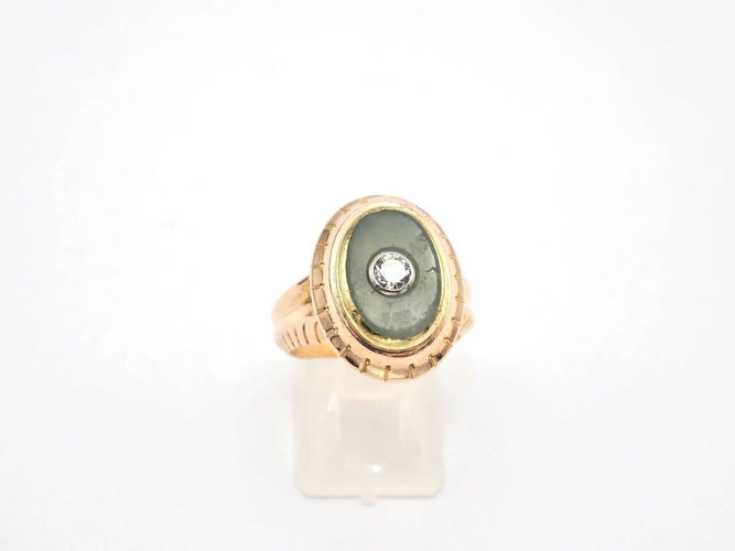 Bague 54.5 Bague ancienne en or 750, diamant et jade 58 Facettes