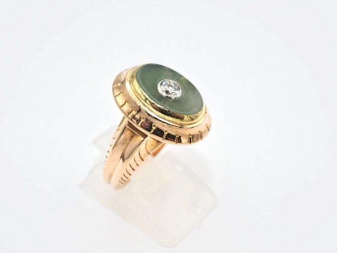 Bague 54.5 Bague ancienne en or 750, diamant et jade 58 Facettes