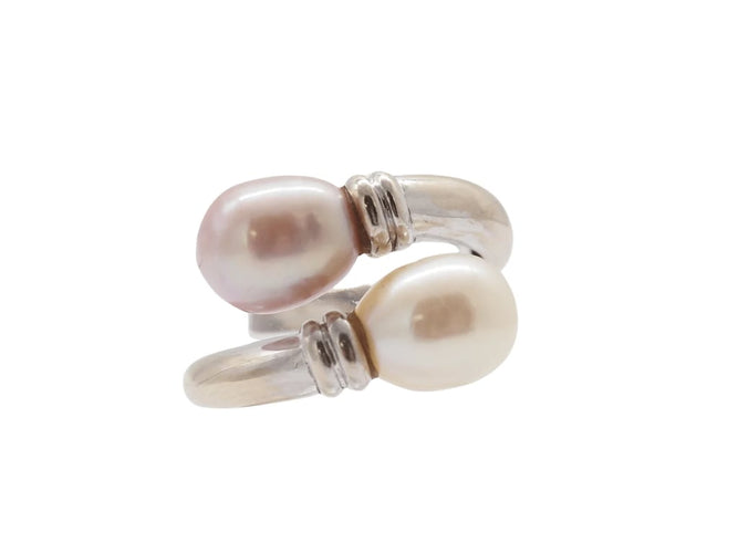 Bague 52 Bague toi et moi en or blanc 18k et perles 58 Facettes