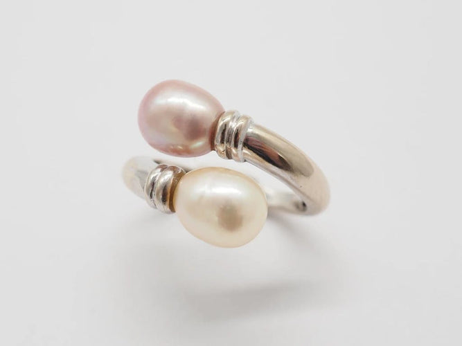 Bague 52 Bague toi et moi en or blanc 18k et perles 58 Facettes