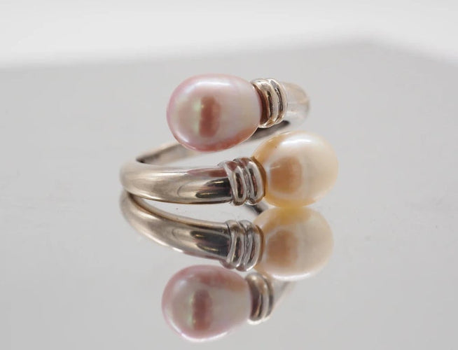Bague 52 Bague toi et moi en or blanc 18k et perles 58 Facettes