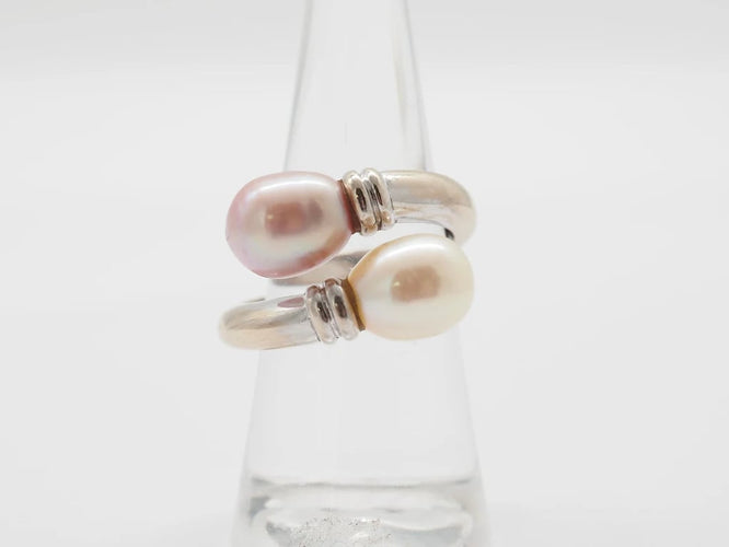Bague 52 Bague toi et moi en or blanc 18k et perles 58 Facettes