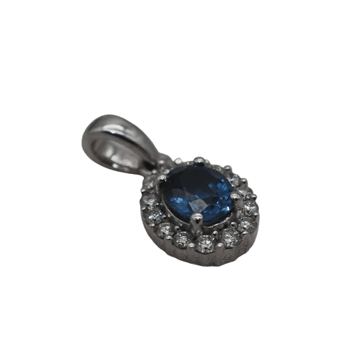 Pendentif Pendentif en or blanc 750‰ avec saphir bleu et diamants 58 Facettes