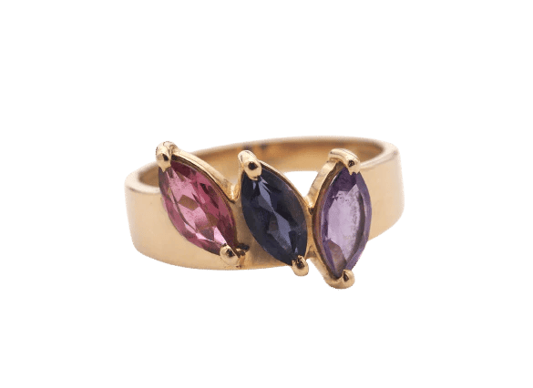 Bague 57 Bague cocktail en or jaune avec tanzanite, améthyste et tourmaline 58 Facettes