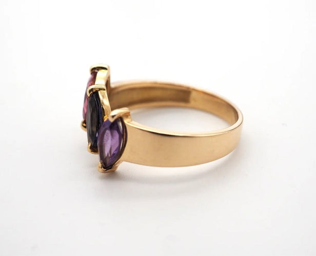 Bague 57 Bague cocktail en or jaune avec tanzanite, améthyste et tourmaline 58 Facettes