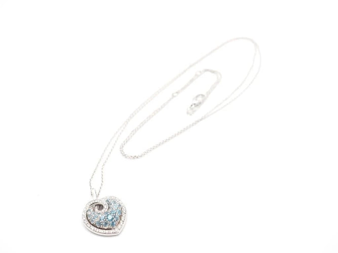 Collier Collier - Pendentif cœur en or blanc 750, diamants et topazes 58 Facettes
