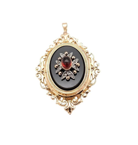 Pendentif Nap 3 - Pendentif broche en or jaune 750, grenat et onyx 58 Facettes