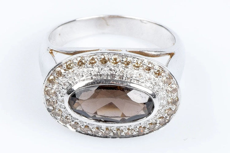 Bague 56 Bague en or 18 carats, quartz fumé et diamants 58 Facettes 111-184737-36