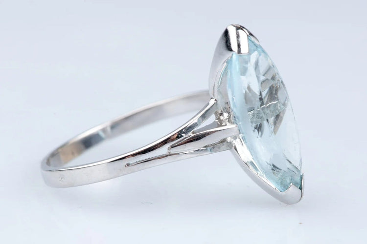 Bague 63 Bague marquise en or blanc 18 carats avec aigue-marine 6,43 ct 58 Facettes BGTOPOC402-107