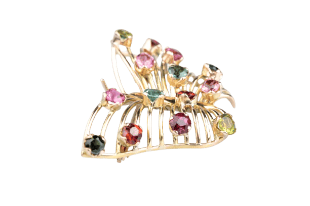 Broche Broche papillon vintage en or jaune 18 ct sertie de 14 pierres fines 58 Facettes BCPAP5342-107
