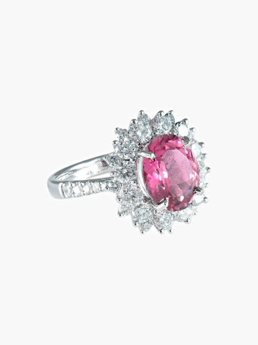 Bague 52 Bague marguerite en or blanc 750 avec saphir rose et diamants 58 Facettes