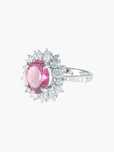 Bague 52 Bague marguerite en or blanc 750 avec saphir rose et diamants 58 Facettes