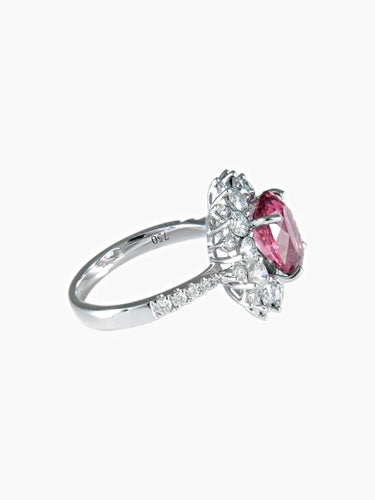 Bague 52 Bague marguerite en or blanc 750 avec saphir rose et diamants 58 Facettes