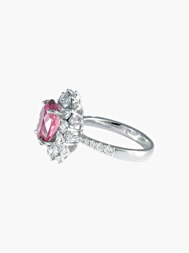 Bague 52 Bague marguerite en or blanc 750 avec saphir rose et diamants 58 Facettes