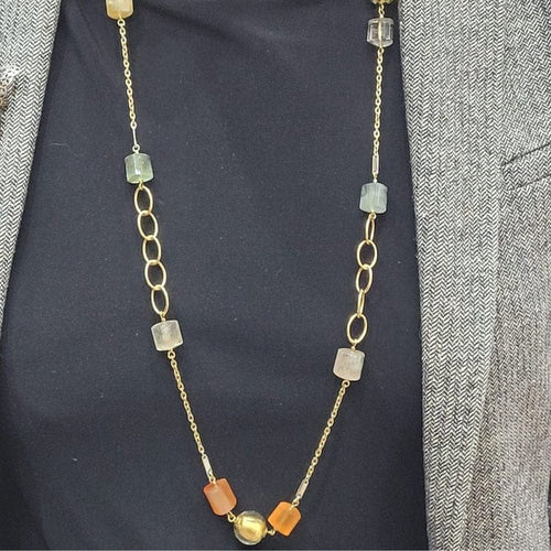 Collier Collier en or 18 carats et verre de Murano avec quartz 58 Facettes COVMA01