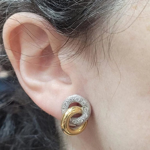 Boucles d'oreilles Boucles d'oreilles en or jaune et blanc 18 carats et diamants 58 Facettes PE15