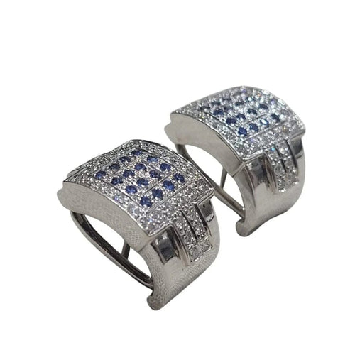 Boucles d'oreilles Boucles d'oreilles en or blanc 18 carats avec diamants et saphirs 58 Facettes PE198