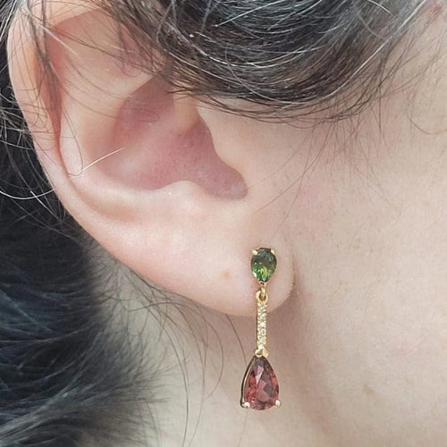 Boucles d'oreilles Boucles d’oreilles en or rose 18 carats, tourmalines, rubellites et diamants 58 Facettes PE966