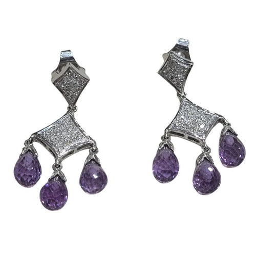 Boucles d'oreilles Boucles d’oreilles briolette en or blanc 18 carats, améthystes et diamants 58 Facettes PE197