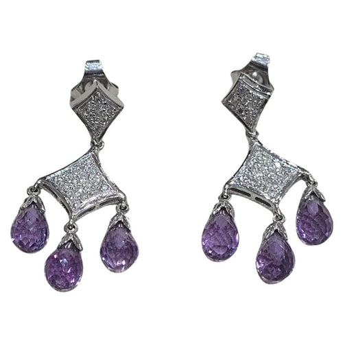 Boucles d'oreilles Boucles d’oreilles briolette en or blanc 18 carats, améthystes et diamants 58 Facettes PE197
