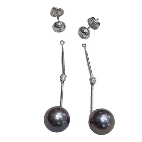 Boucles d'oreilles Boucles d’oreilles en or blanc 18 carats, perles de Tahiti et diamants 58 Facettes T016PE754