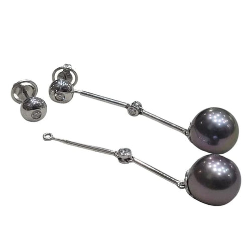 Boucles d'oreilles Boucles d’oreilles en or blanc 18 carats, perles de Tahiti et diamants 58 Facettes T016PE754