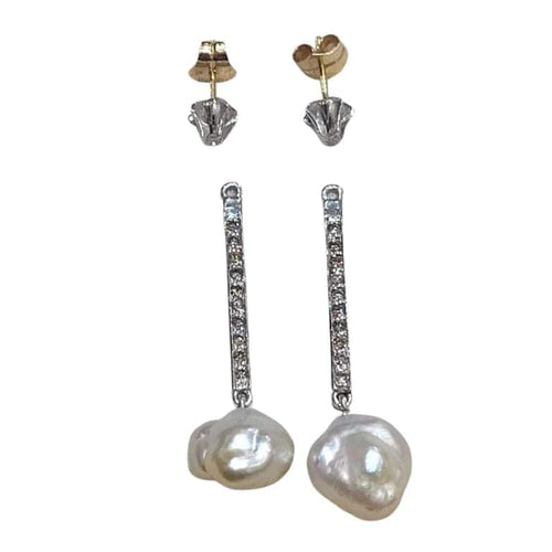 Boucles d'oreilles Boucles d’oreilles pendantes démontables en or blanc et jaune 18 ct, perles et diamants 58 Facettes T194T194