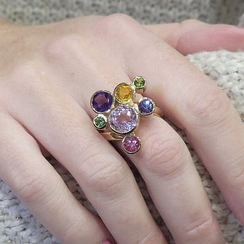 Bague 57 Bague en or jaune 18 carats ornée de tourmalines et pierres précieuses 58 Facettes BOR29