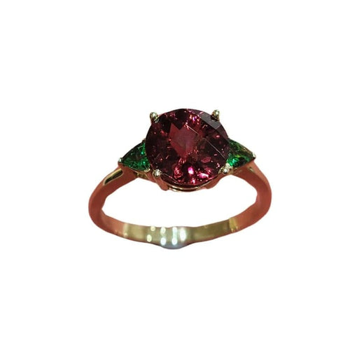 Bague 53 Bague en or jaune 18 carats ornée de grenat et de tsavorites 58 Facettes BOR39
