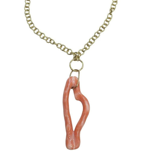 Collier Pendentif corail naturel avec chaîne en or jaune 18 carats 58 Facettes COV1259